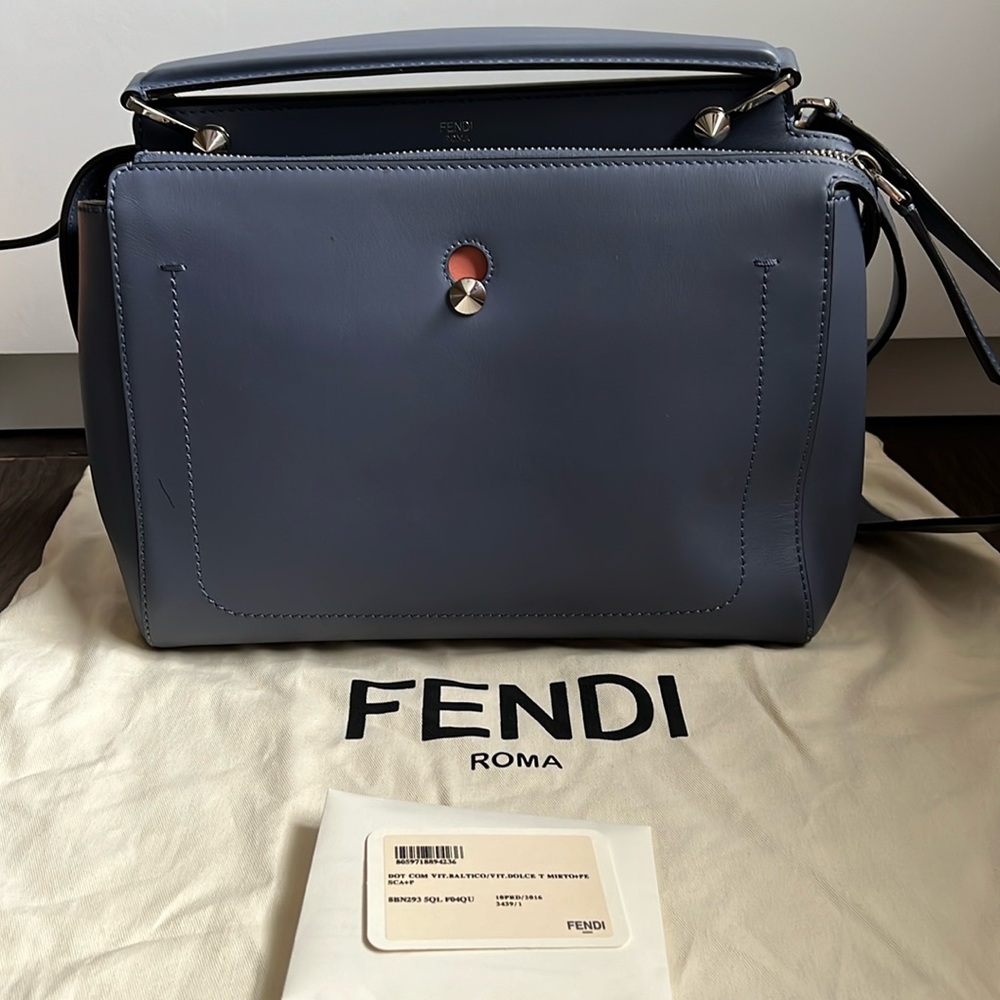Fendi DotCom Convertible Satchel Leather Medium Blue
